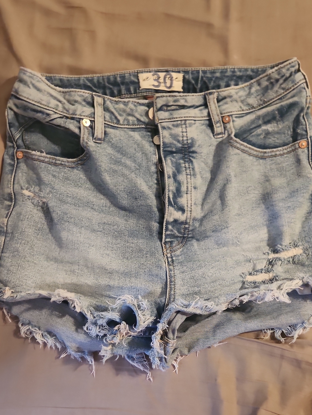 We The Free Distressed Light Blue High-Rise Denim Shorts